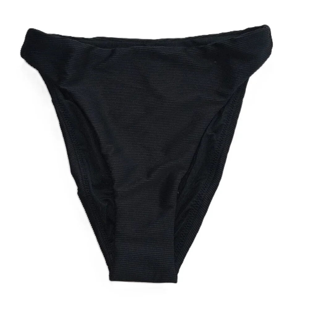 J. Crew Women's Ribbed High Rise Cheeky Bikini Bottom Size XXS Black Swim